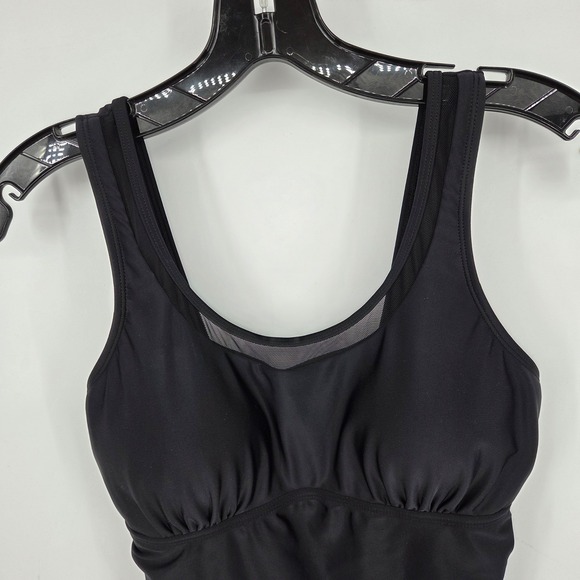 SHEKINI Black Mesh Ruched Swimdress Skirted Tankini One Piece Swimsuit S - Picture 2 of 8